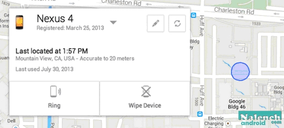 Android Device Manager поиск пропавшего телефона - страница сервиса на сайте Goggle